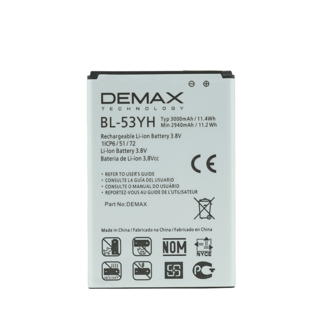 Demax LG G3-D855 D690 Güçlendirilmiş Batarya BL-53YH Demax LG G3-D855 D690 Güçlendirilmiş Batarya BL-53YH